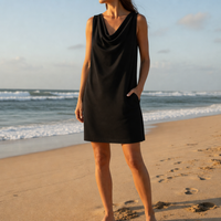 Cassis Cowl Neck Pocket Mini Dress in Black