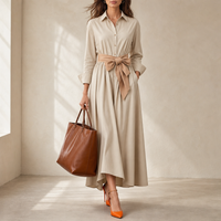 Cavtat Tie Belt Shirt Dress in Beige