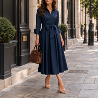 Cavtat Tie Belt Shirt Dress in Navy