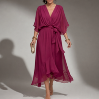 Cefalu Flowy Wrap Midi Dress in Dark Purple