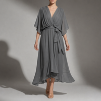 Cefalu Flowy Wrap Midi Dress in Gray