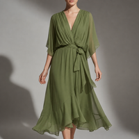 Cefalu Flowy Wrap Midi Dress in Green
