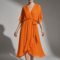 Cefalu Flowy Wrap Midi Dress in Orange