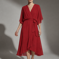 Cefalu Flowy Wrap Midi Dress in Red