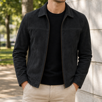 Chania Suede Zip-Up Jacket in Black