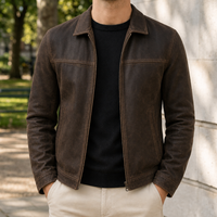 Chania Suede Zip-Up Jacket in Brown