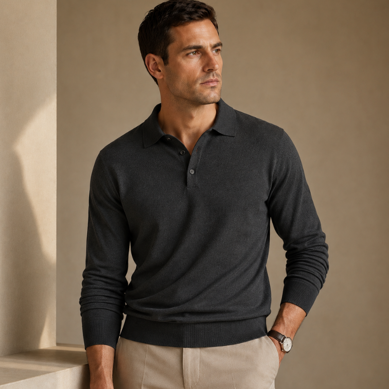 Men's Long Sleeve Knit Polo Shirt