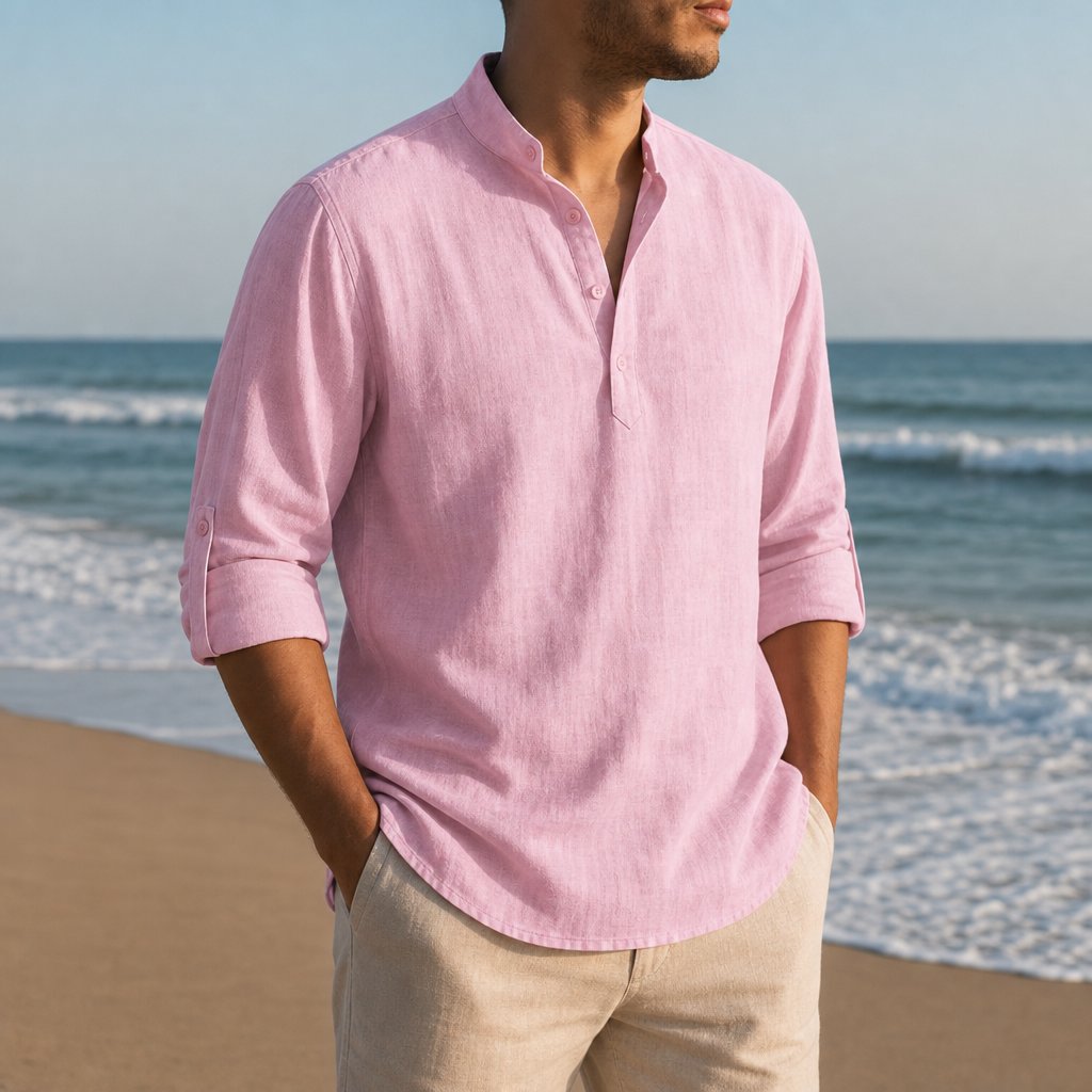 Chianti Linen Henley Shirt in Pink