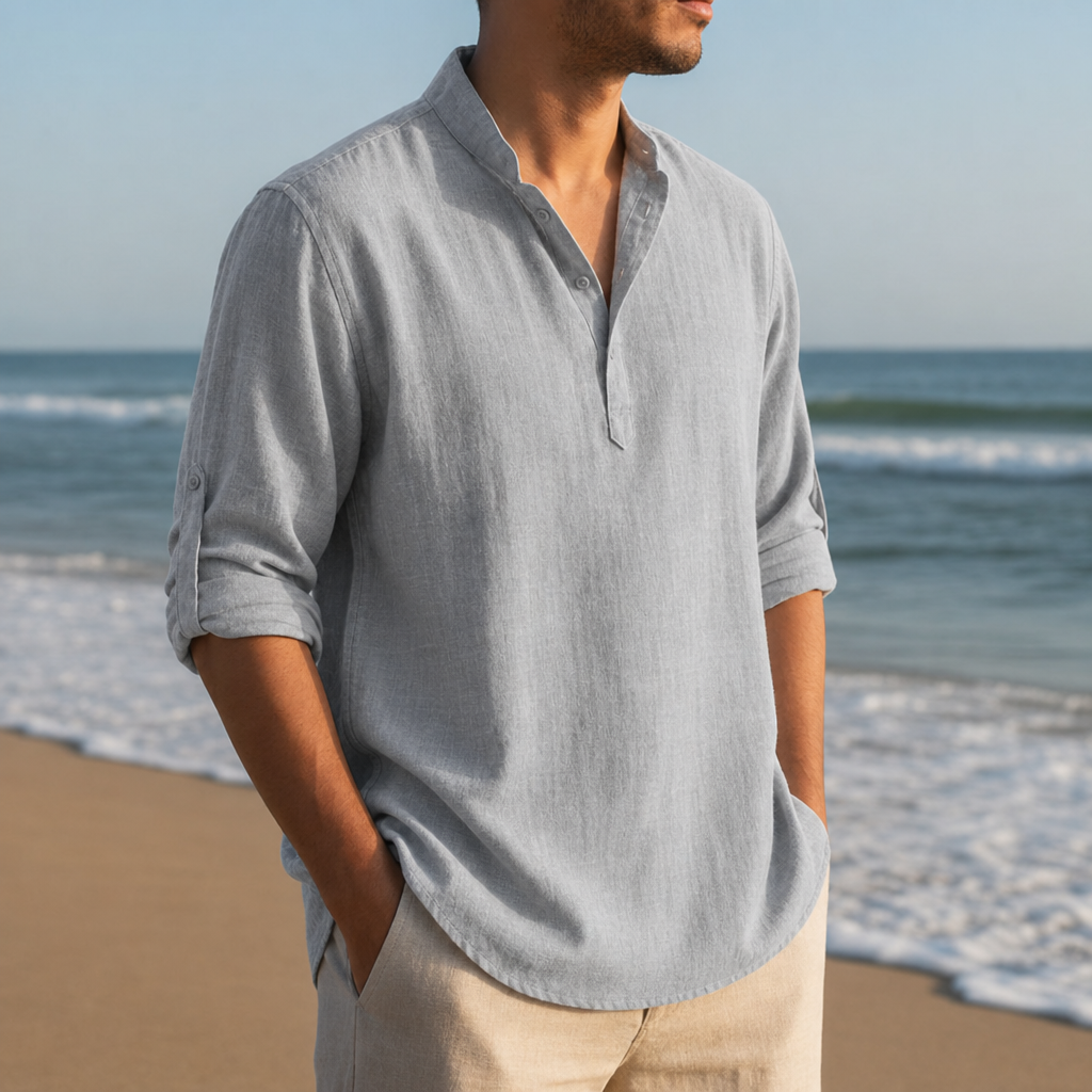 Chianti Linen Henley Shirt in Grey