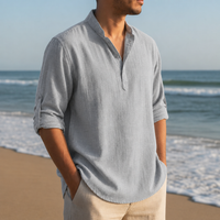 Chianti Linen Henley Shirt in Grey