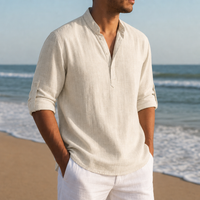 Chianti Linen Henley Shirt in Cream
