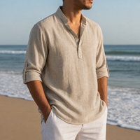 Chianti Linen Henley Shirt in Beige