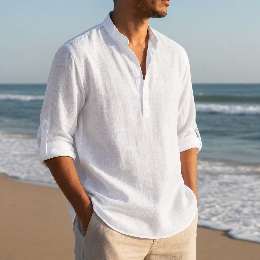 Chianti Linen Henley Shirt in White