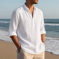 Chianti Linen Henley Shirt in White
