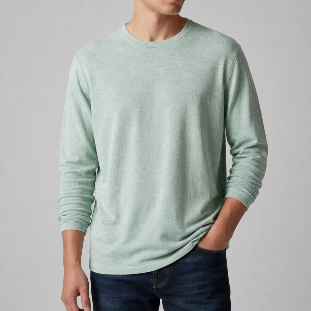 Chios Cotton Long Sleeve Tee in Light Green