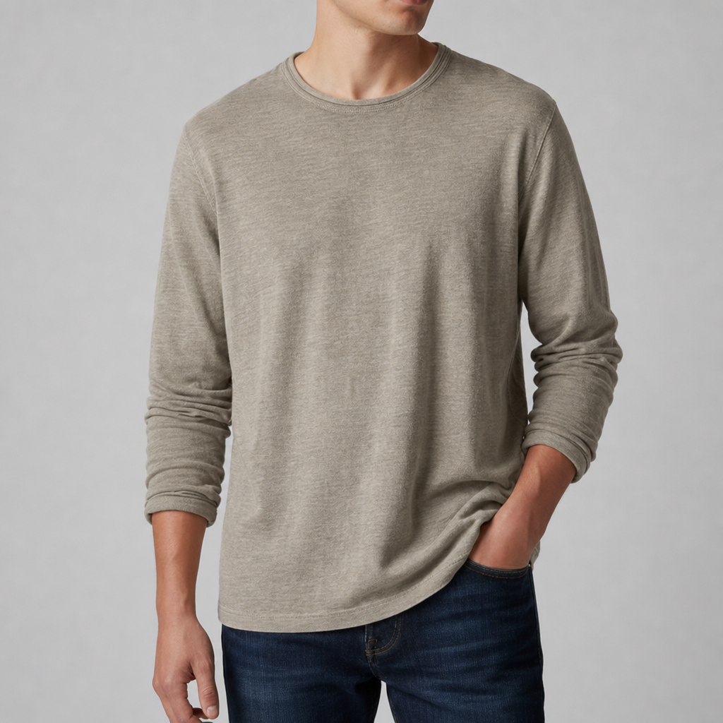 Chios Cotton Long Sleeve Tee in Khaki
