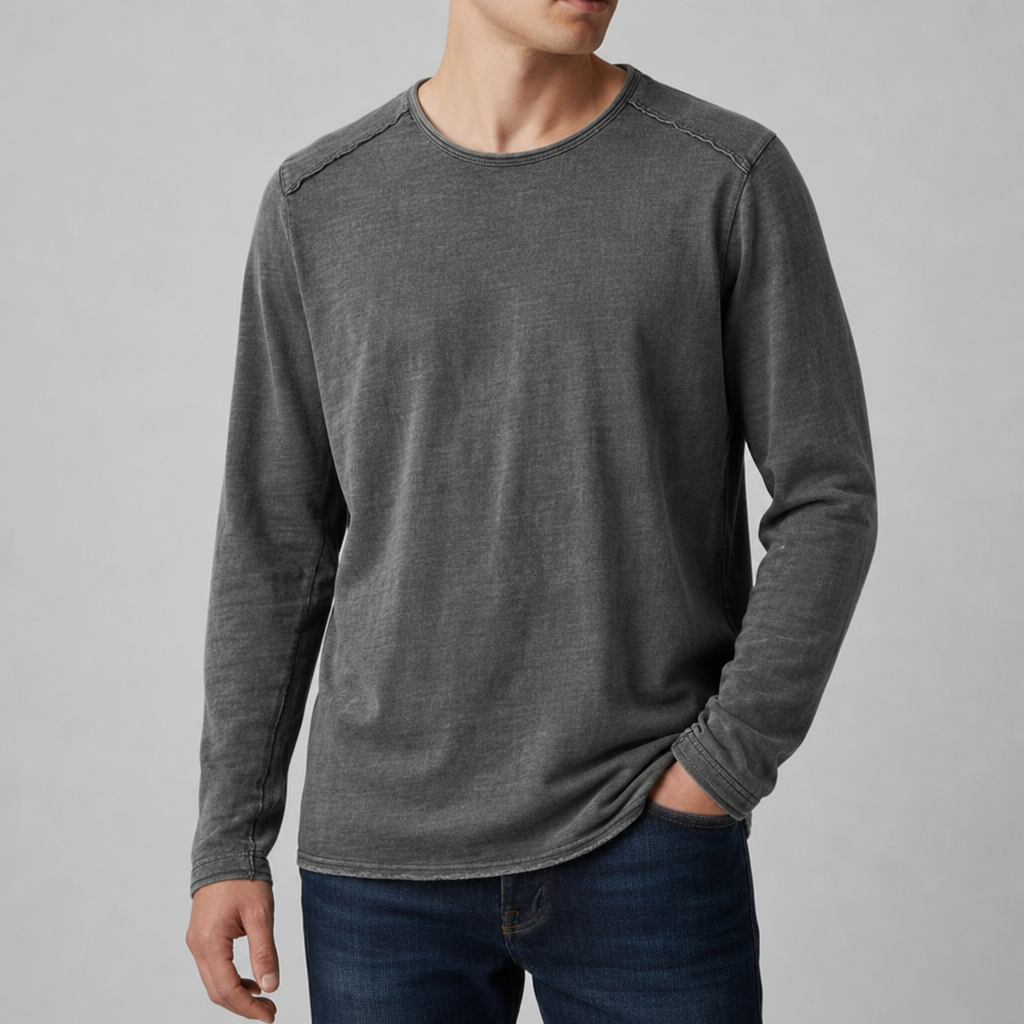 Chios Cotton Long Sleeve Tee in Dark Gray