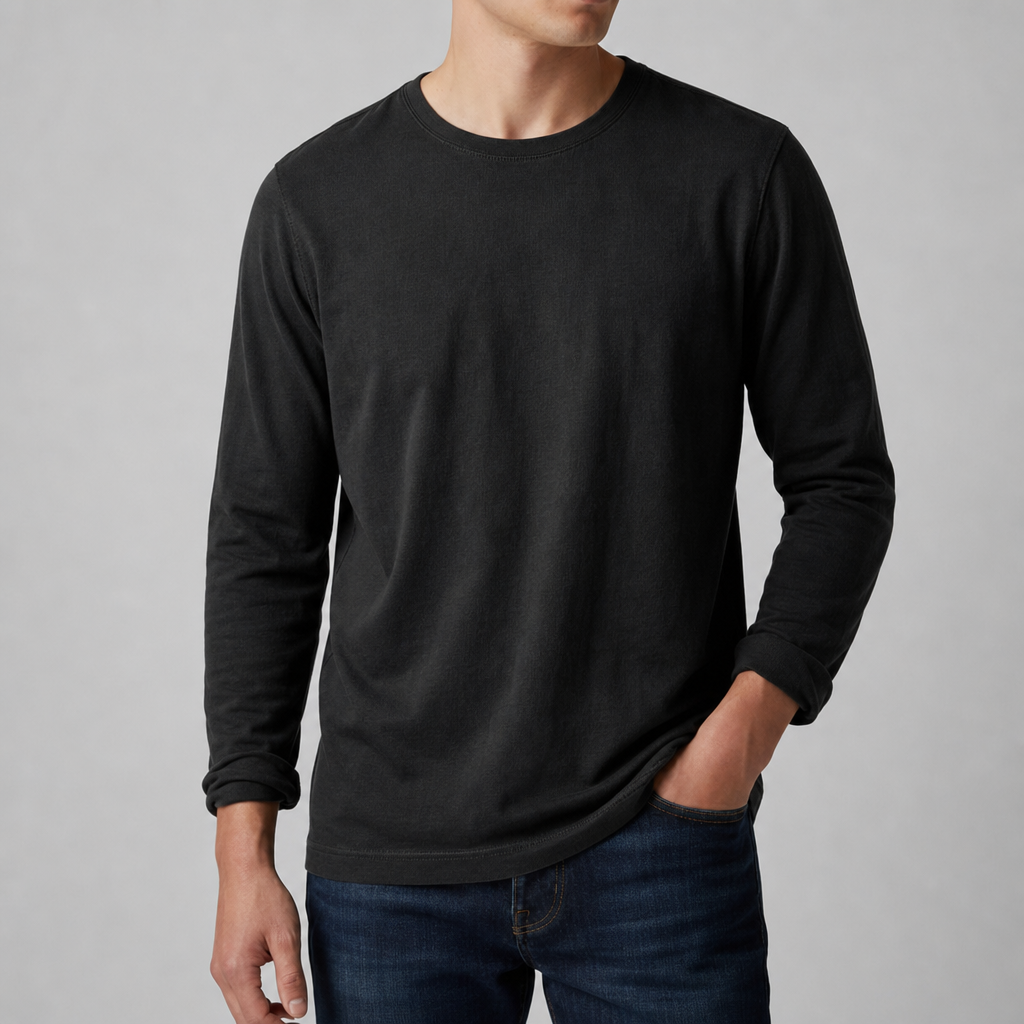 Chios Cotton Long Sleeve Tee in Black
