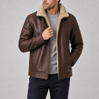 Collioure Shearling Lined Leather Jacket in Brown