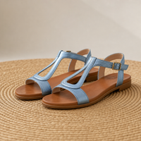 Comillas Orthopedic Metallic T-Strap Sandals in Blue