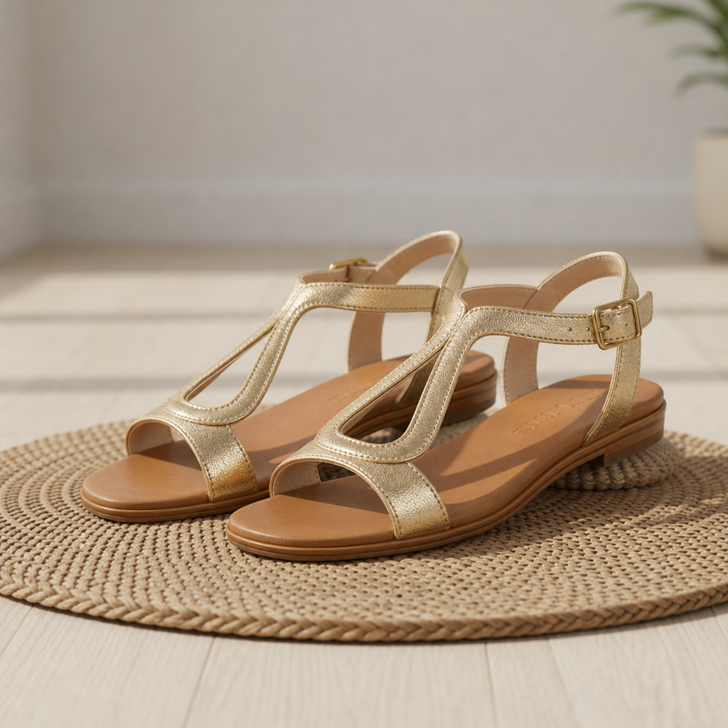 Comillas Orthopedic Metallic T-Strap Sandals in Gold