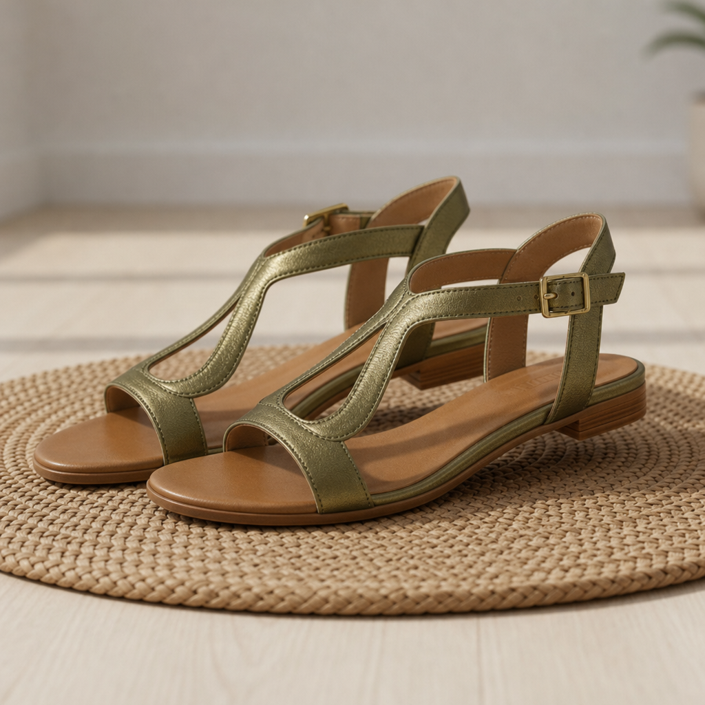Comillas Orthopedic Metallic T-Strap Sandals in Green