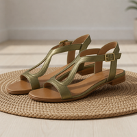 Comillas Orthopedic Metallic T-Strap Sandals in Green