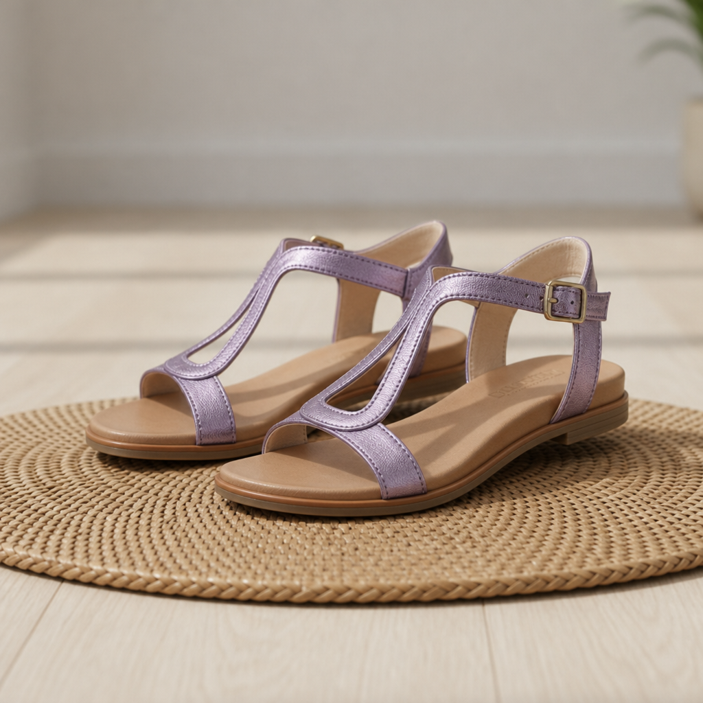 Comillas Orthopedic Metallic T-Strap Sandals in Lavender