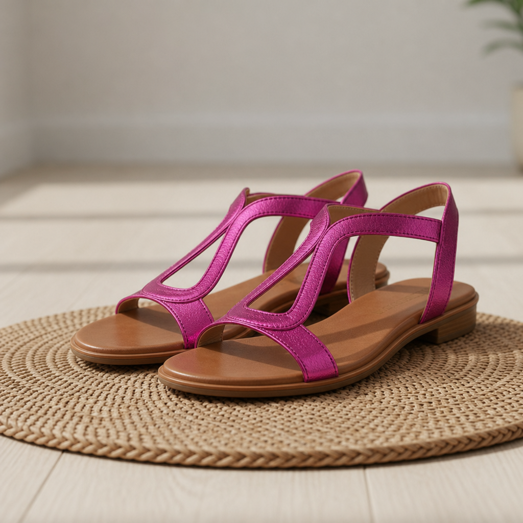 Comillas Orthopedic Metallic T-Strap Sandals in Magenta
