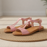 Comillas Orthopedic Metallic T-Strap Sandals in Pink