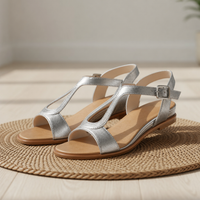 Comillas Orthopedic Metallic T-Strap Sandals in Silver