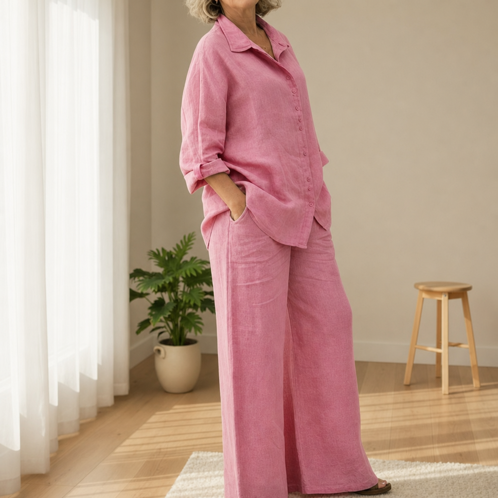 Como Linen Two-Piece Set in Pink