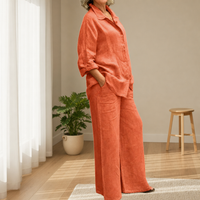 Como Linen Two-Piece Set in Orange