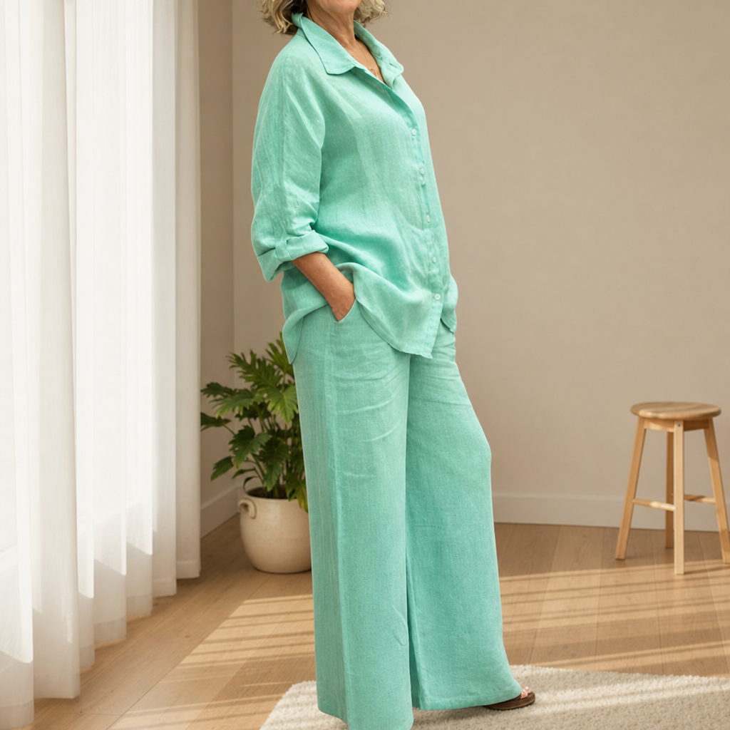 Como Linen Two-Piece Set in Light Green