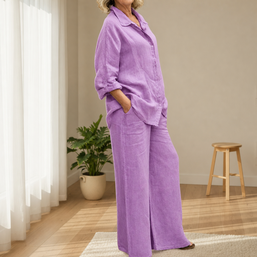 Como Linen Two-Piece Set in Purple