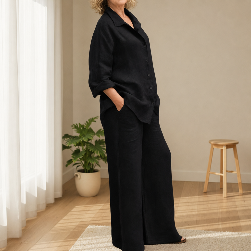 Como Linen Two-Piece Set in Black