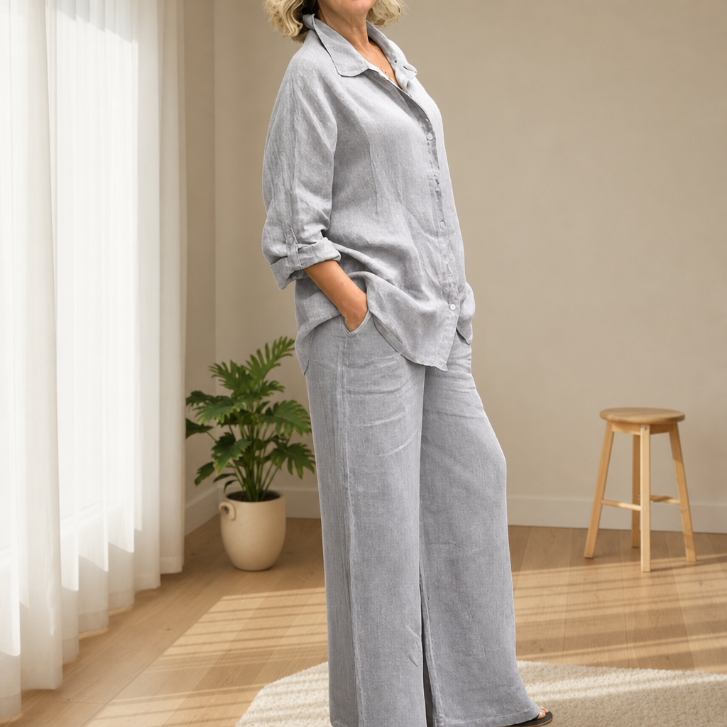 Como Linen Two-Piece Set in Gray
