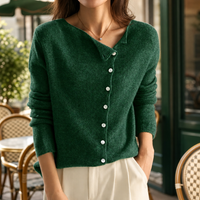 Cordoba Asymmetric Button Cardigan in Green