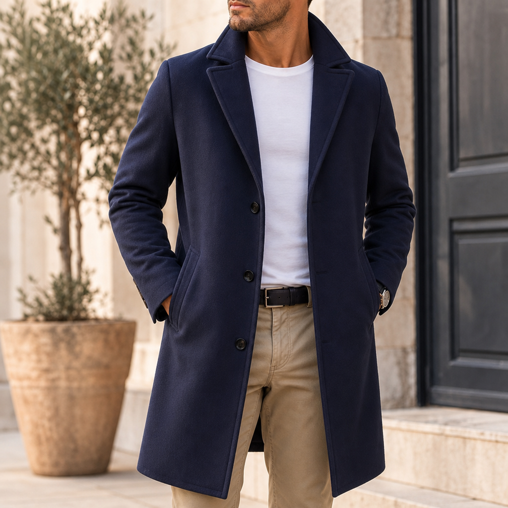 Cortona Classic Lapel Overcoat in Blue
