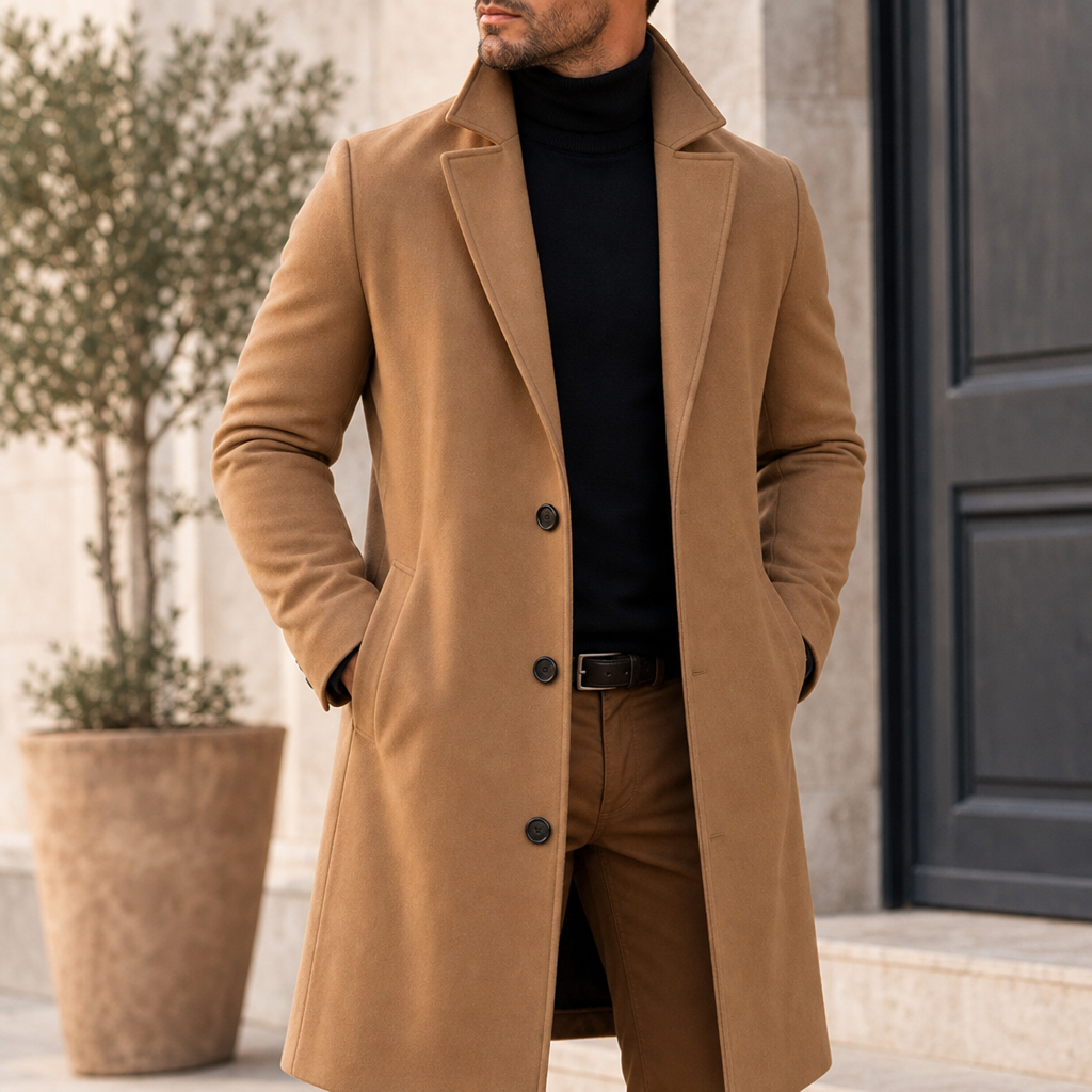 Cortona Classic Lapel Overcoat in Brown
