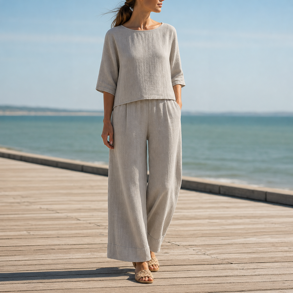 Erice Linen Relaxed Matching Set in Light Gray