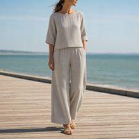 Erice Linen Relaxed Matching Set in Light Gray
