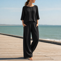 Erice Linen Relaxed Matching Set in Black