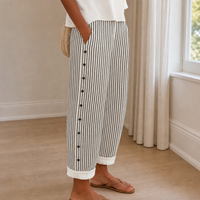 Erice Striped Button Wide-Leg Pants in Black