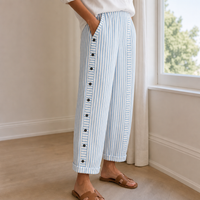 Erice Striped Button Wide-Leg Pants in Blue