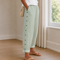Erice Striped Button Wide-Leg Pants in Green
