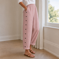 Erice Striped Button Wide-Leg Pants in Pink