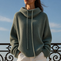 Ericeira Cowl Neck Knit Hoodie in Green