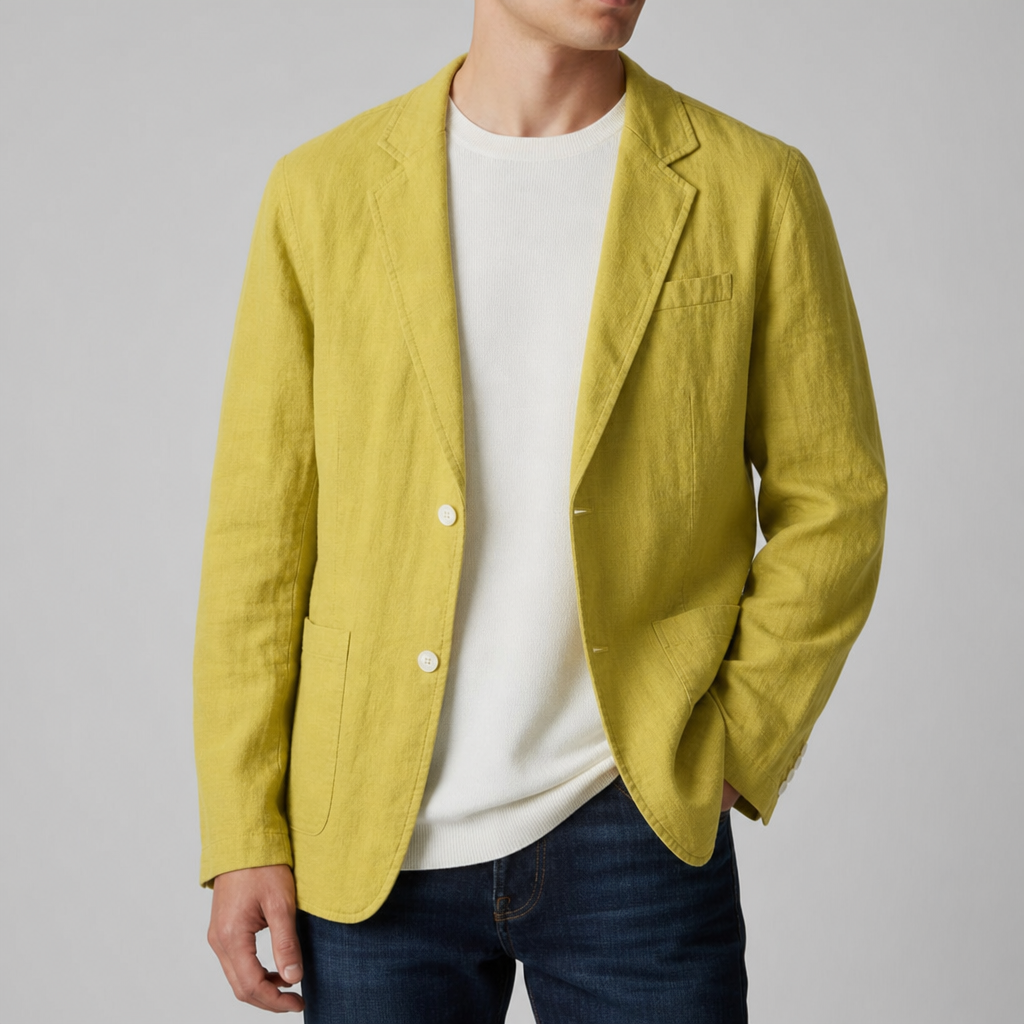 Estepona Linen Casual Blazer in Yellow