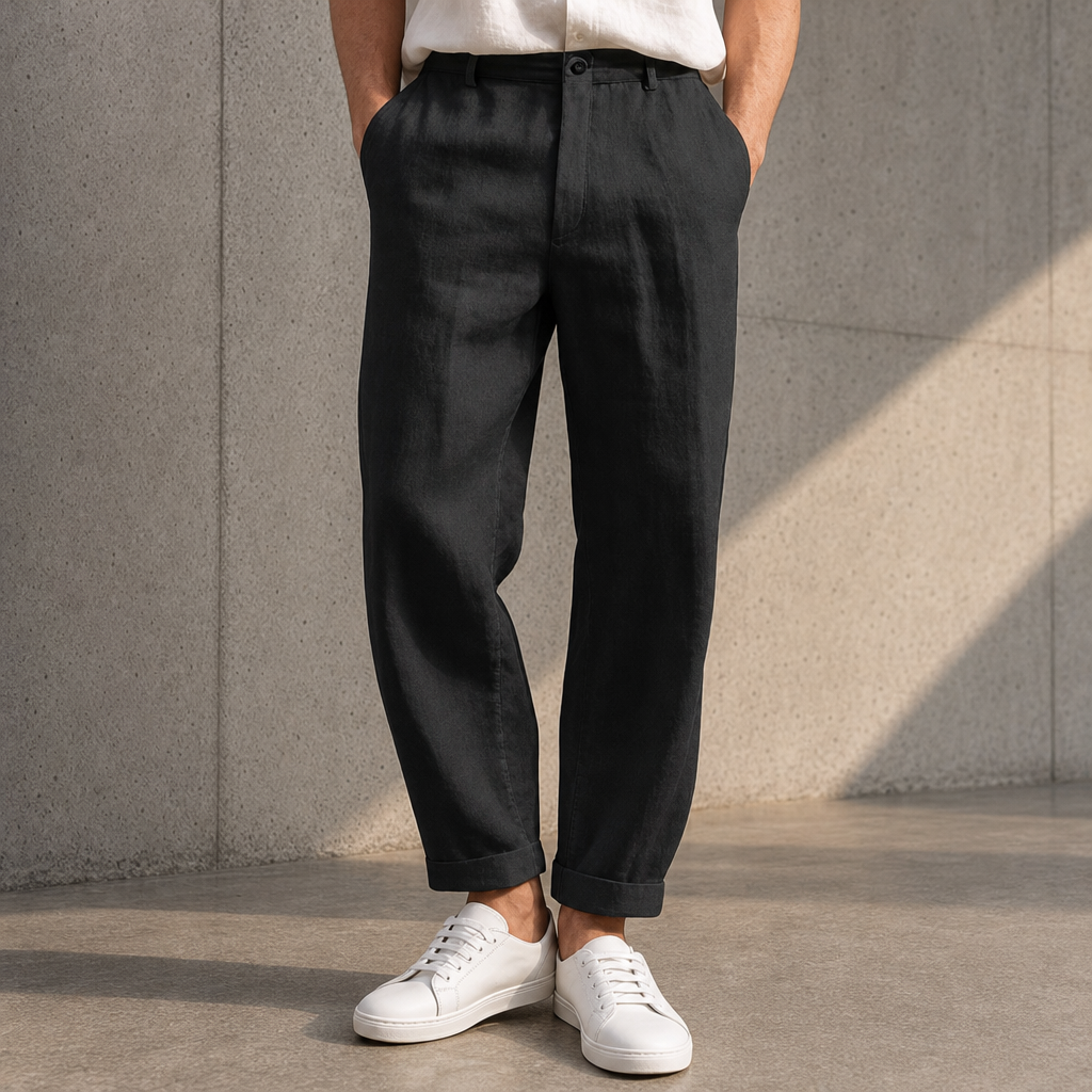 Evora Relaxed Linen Chino Pants in Black